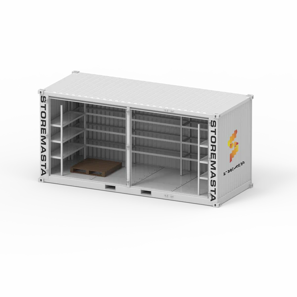 20ft Dangerous Goods Container With Storage Module - Perimeter Racking, 4 Levels, Adjustable