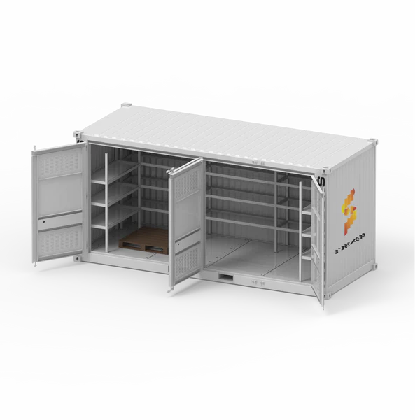 20ft Dangerous Goods Container With Storage Module - Perimeter Racking, 4 Levels, Adjustable