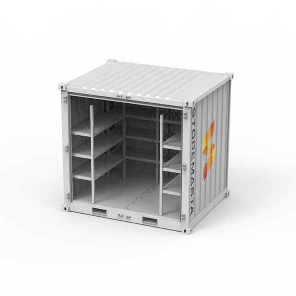 10ft Dangerous Goods Container With Storage Module - Perimeter Racking, 4 Levels, Adjustable