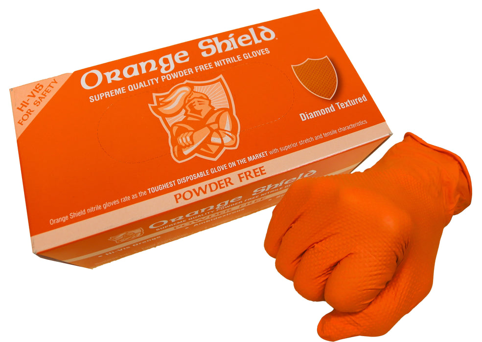 Orange Shield Heavy Duty Nitrile with Diamond Grip, Box 100