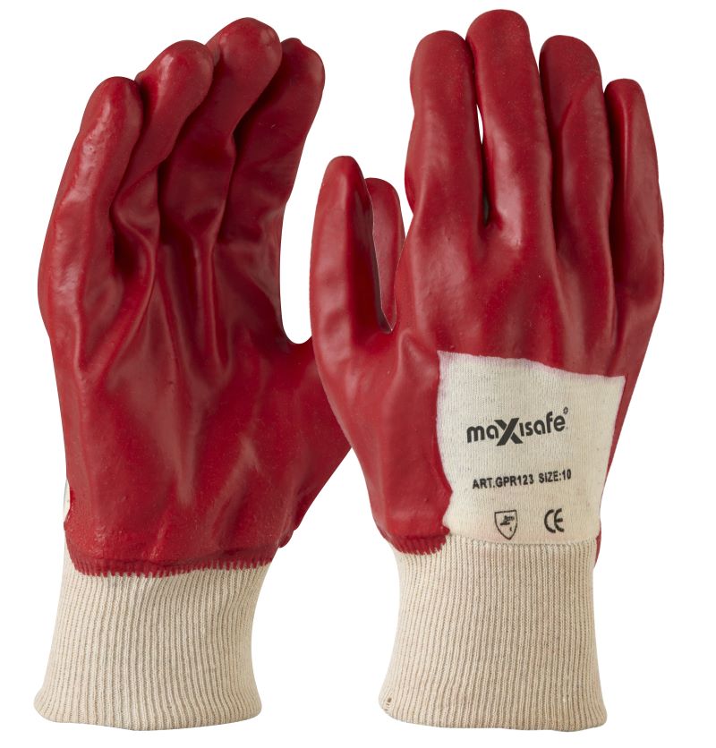 Maxisafe Red PVC single dipped - Knit Wrist — Spilldoc Australia