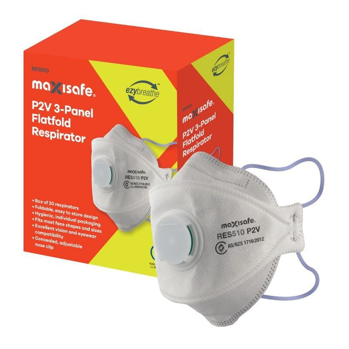 P2 3-Panel Flat fold Respirator with valve, box 20