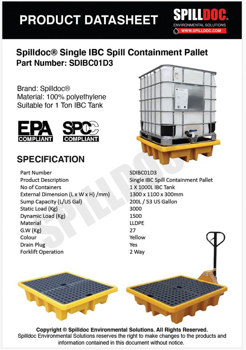 Spilldoc® Single IBC Spill Pallet SDIBC01L