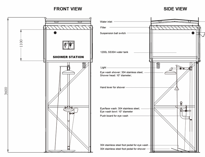 SELF-CONTAINED TANK FED ENCLOSED BOOTH SHOWER & EYEWASH STATION SD-602A