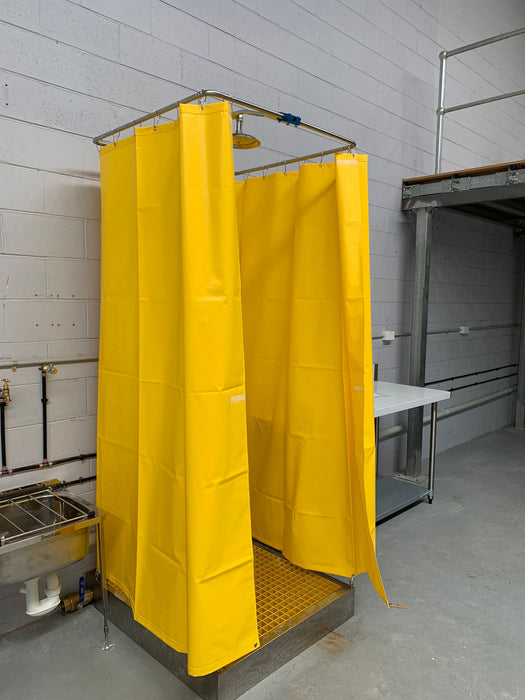 Spilldoc Curtain Booth Type Emergency Shower & Eyewash Station with waste water containment sink SDCBSE304